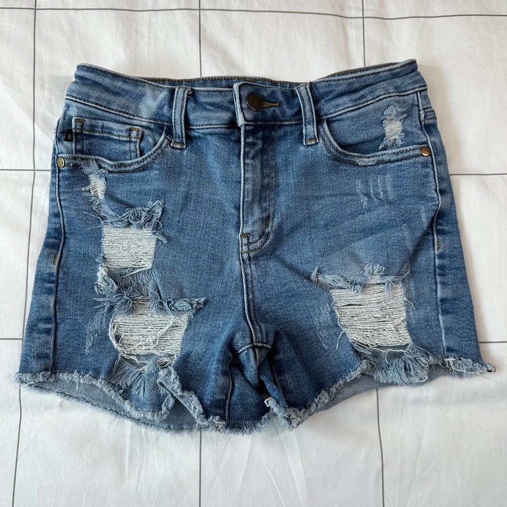 Judy Blue Shorts Womens Small Blue Distressed Cut Off Denim High Rise Fray Raw